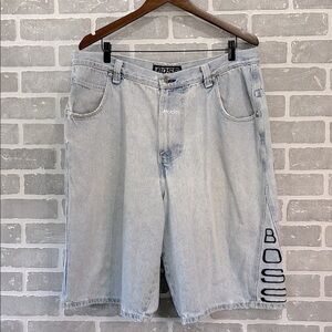 BOSS VINTAGE Y2K BAGGY FADED THRASHED DENIM JEAN SHORTS